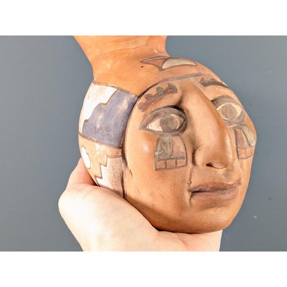Oscar Mendoza JuJuy Pottery head Vase, Handmade Realistic Face Effigy Vessel - Picture 3 of 16